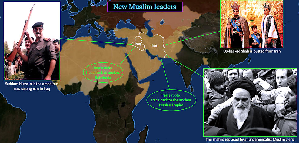 Saddam Hussein, Khomeini, 1980s map